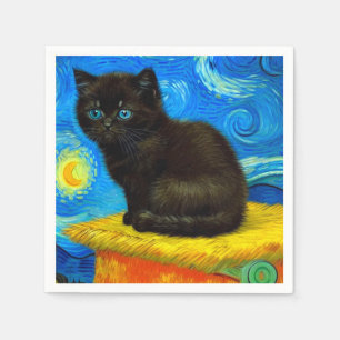 Van Gogh Style Starry Night Cat Serviette