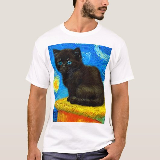 Van Gogh Style Starry Night Cat T-Shirt (Vorderseite)