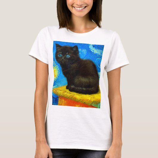 Van Gogh Style Starry Night Cat T-Shirt (Vorderseite)