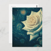 Van Gogh Style White Rose auf der Starry Night Postkarte (Vorne/Hinten)