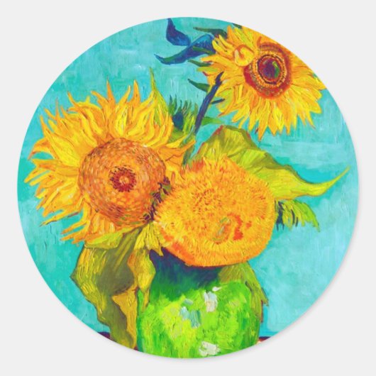 Van Gogh Sunflowers Runder Aufkleber (Vorderseite)