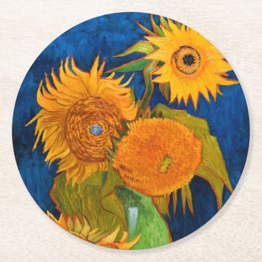 Van Gogh Sunflowers Runder Pappuntersetzer (Vorderseite)
