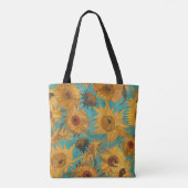 Van Gogh Sunflowers Teal Blue Monogram Tasche (Rückseite)