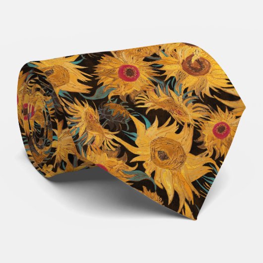Van Gogh Sunflowers yellow black aqua red Krawatte (Gerollt)