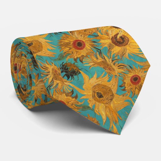 Van Gogh Sunflowers yellow teal blue red orange Krawatte (Gerollt)