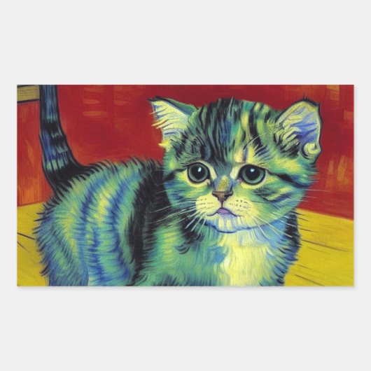 Van Gogh Tabby Cat Rechteckiger Aufkleber (Vorderseite)
