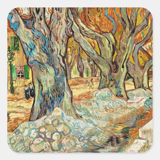 Van Gogh - The Large Plane Trees Quadratischer Aufkleber (Vorderseite)
