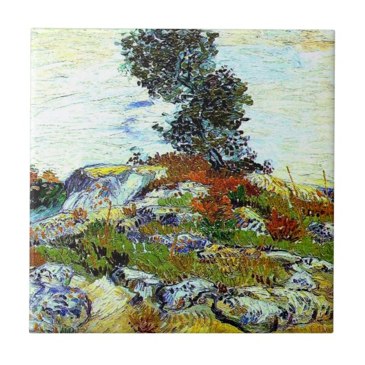 Van Gogh - The Rocks with Oak Tree, fine art Fliese (Vorderseite)