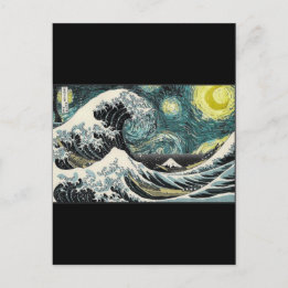 Van Gogh The Starry Night - Hokusai The Great Wave Postkarte