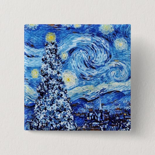 Van Gogh - The Starry Night - White Christmas Button (Vorderseite)