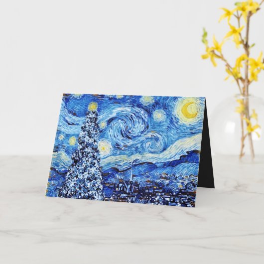 Van Gogh - The Starry Night - White Christmas Card Karte (Gelbe Blume)