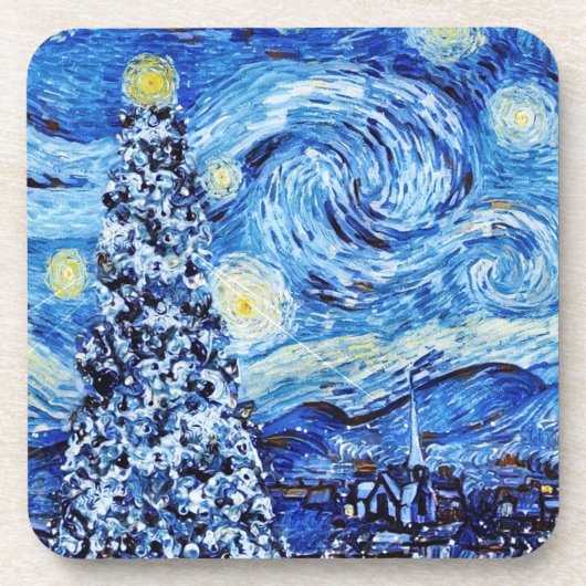 Van Gogh - The Starry Night - White Christmas Getränkeuntersetzer (Vorderseite)