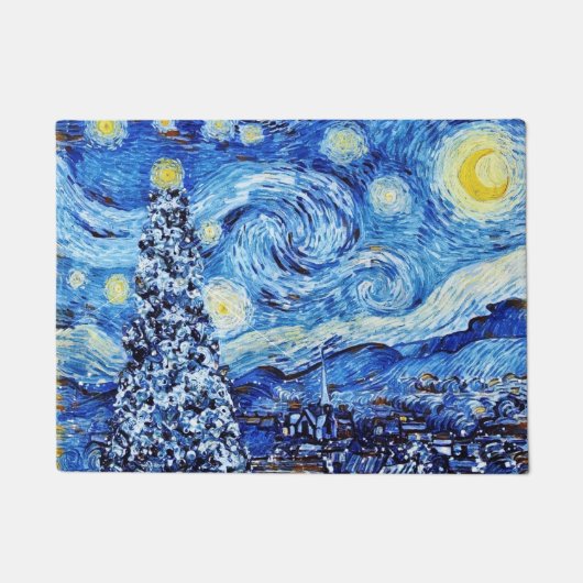 Van Gogh - The Starry Night - White Christmas Post Fußmatte (Vorderseite)