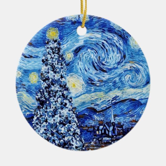 Van Gogh - The Starry Night - White Christmas Post Keramik Ornament (Vorne)