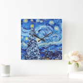 Van Gogh - The Starry Night - White Christmas Quadratische Wanduhr (Zuhause)