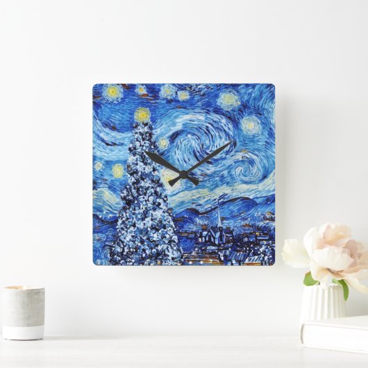 Van Gogh - The Starry Night - White Christmas Quadratische Wanduhr (Zuhause)
