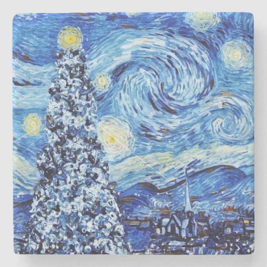 Van Gogh - The Starry Night - White Christmas Steinuntersetzer (Vorderseite)