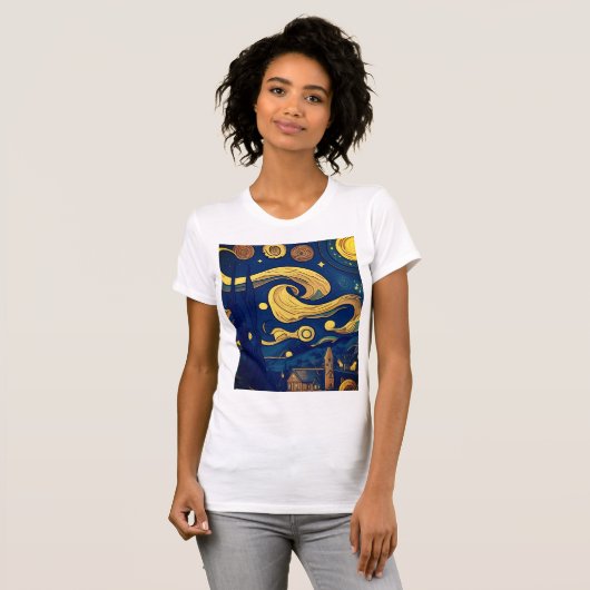 Van Gogh Tshirt, AI Generated Starry Night T-Shirt (Vorne ganz)