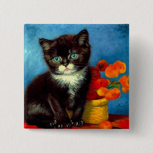 Van Gogh Tuxedo Cat Button (Vorderseite)