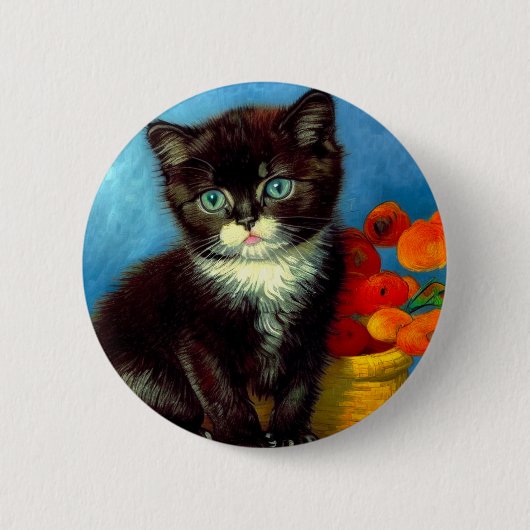 Van Gogh Tuxedo Cat Button (Vorderseite)