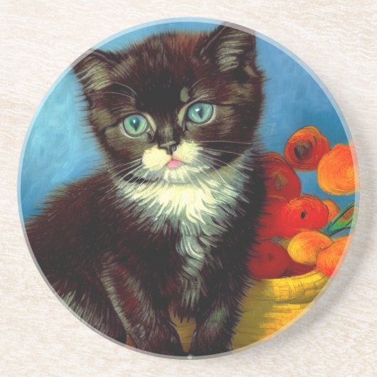 Van Gogh Tuxedo Cat Getränkeuntersetzer (Vorne)