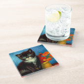 Van Gogh Tuxedo Cat Glasuntersetzer (Schrägansicht)