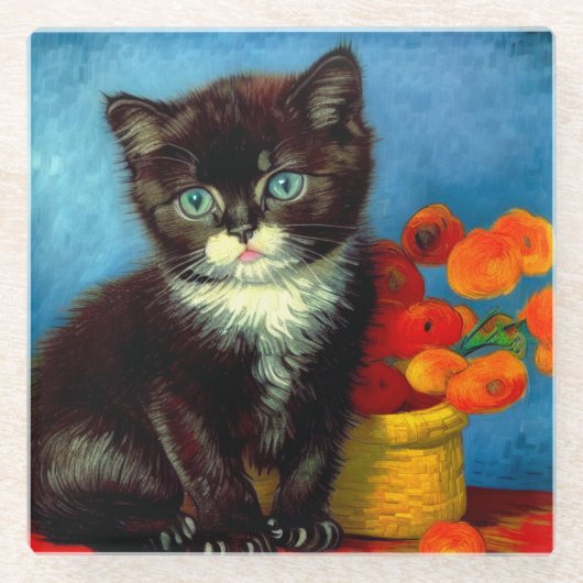 Van Gogh Tuxedo Cat Glasuntersetzer (Vorderseite)