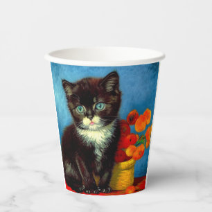 Van Gogh Tuxedo Cat Pappbecher