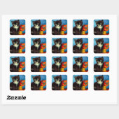 Van Gogh Tuxedo Cat Quadratischer Aufkleber (Blatt)