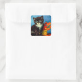 Van Gogh Tuxedo Cat Quadratischer Aufkleber (Tasche)