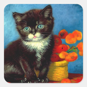 Van Gogh Tuxedo Cat Quadratischer Aufkleber