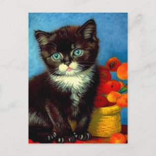 Van Gogh Tuxedo Katze  Feiertagspostkarte