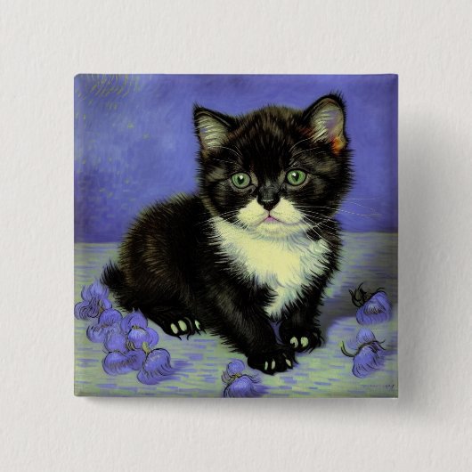 Van Gogh Tuxedo Kitten Button (Vorderseite)