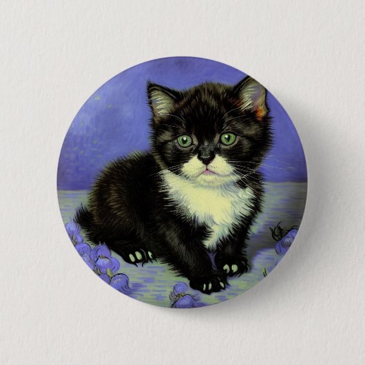 Van Gogh Tuxedo Kitten Button (Vorderseite)
