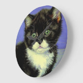 Van Gogh Tuxedo Kitten Große Wanduhr (Winkel)