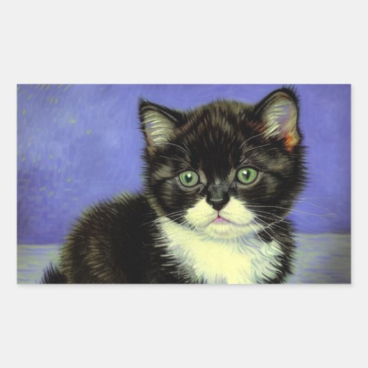 Van Gogh Tuxedo Kitten Rechteckiger Aufkleber (Vorderseite)