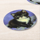 Van Gogh Tuxedo Kitten Runder Pappuntersetzer (Angewinkelt)