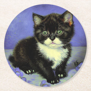 Van Gogh Tuxedo Kitten Runder Pappuntersetzer