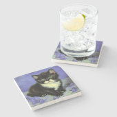 Van Gogh Tuxedo Kitten Steinuntersetzer (Seitenansicht)