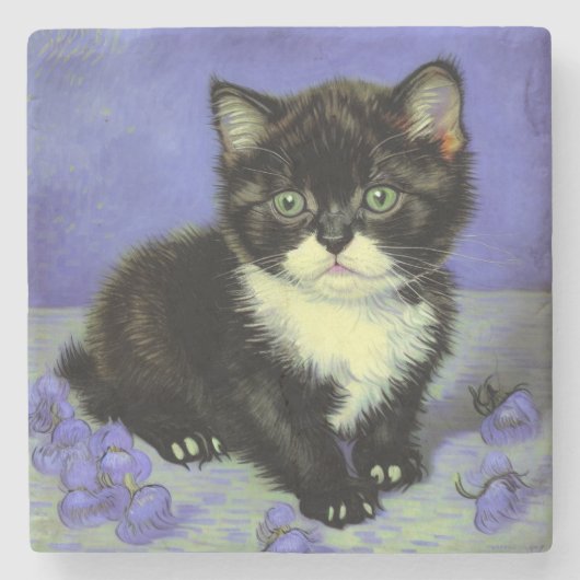 Van Gogh Tuxedo Kitten Steinuntersetzer (Vorderseite)