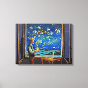 Van Gogh und die sternenklare Nachtleuchtkäfer Leinwanddruck