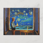 Van Gogh und die sternigen Nachtglühwürmchen Postkarte<br><div class="desc">Van Gogh träumt von der Sternennacht mit den Glühwürmchen. Ursprünglich ein Ölgemälde auf Leinwand</div>