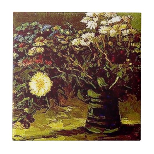 Van Gogh Vase blüht Blume Vintage Malerei Fliese (Vorderseite)