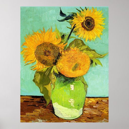 Van Gogh - Vase mit drei Sonnenblumen Poster (Vorne)