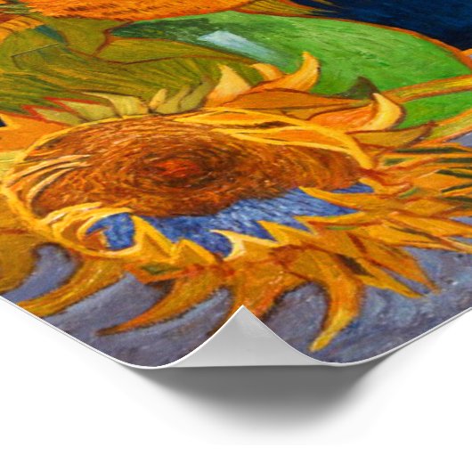 Van Gogh Vase mit fünf Sonnenblumen Poster (Ecke)