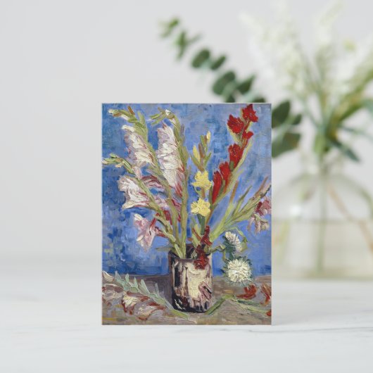 Van Gogh. Vase mit Gladioli und China Asters. Postkarte (Stehend Vorderseite)
