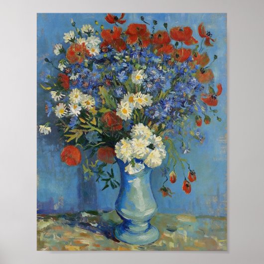 Van Gogh-Vase mit Kornblumen und Mohn Poster (Vorne)