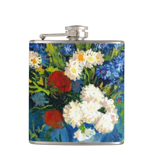 Van Gogh Vase mit Kornblumen und Pflaumen Flachmann (Vorderseite)