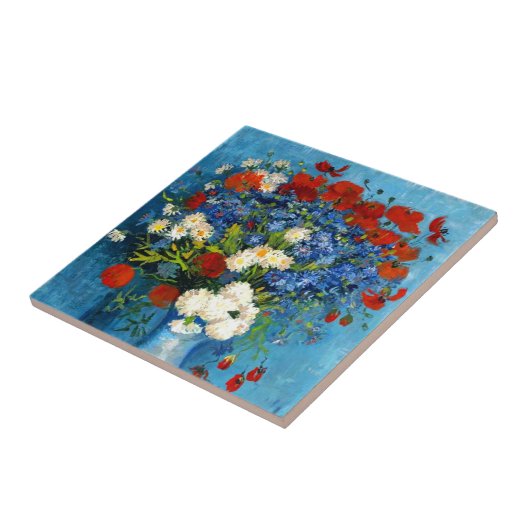 Van Gogh Vase mit Kornblumen und Pflaumen Fliese (Seite)