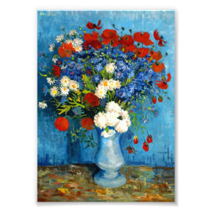 Van Gogh Vase mit Kornblumen und Pflaumen Fotodruck